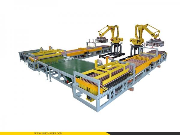  Два робота 900 кг для переноса, переворота, зазора и укладки кирпича на двойных линиях
