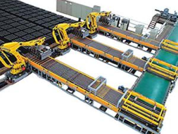 Тройные параллельные линии штабелирования с автоматическими роботами для укладки кирпичей